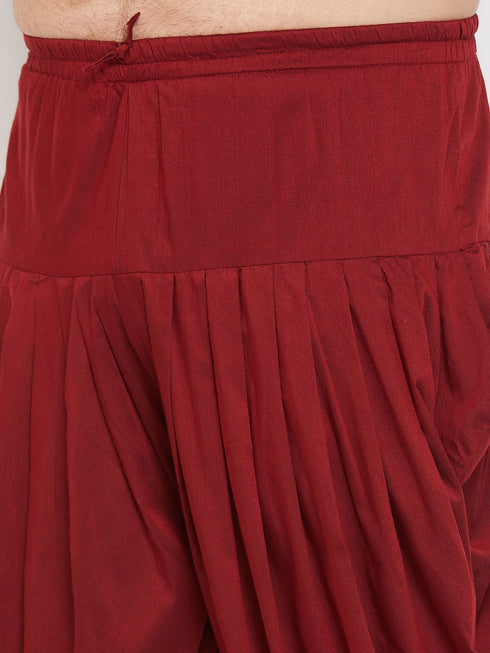 Vastramay Men's Plus Size Rose Gold Silk Blend Curved Kurta Dhoti Set